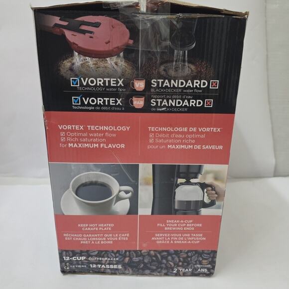 Black & Decker 12 Cup Coffee Maker VORTEX Black Hotter Coffee Sneak Cup - Picture 4 of 6